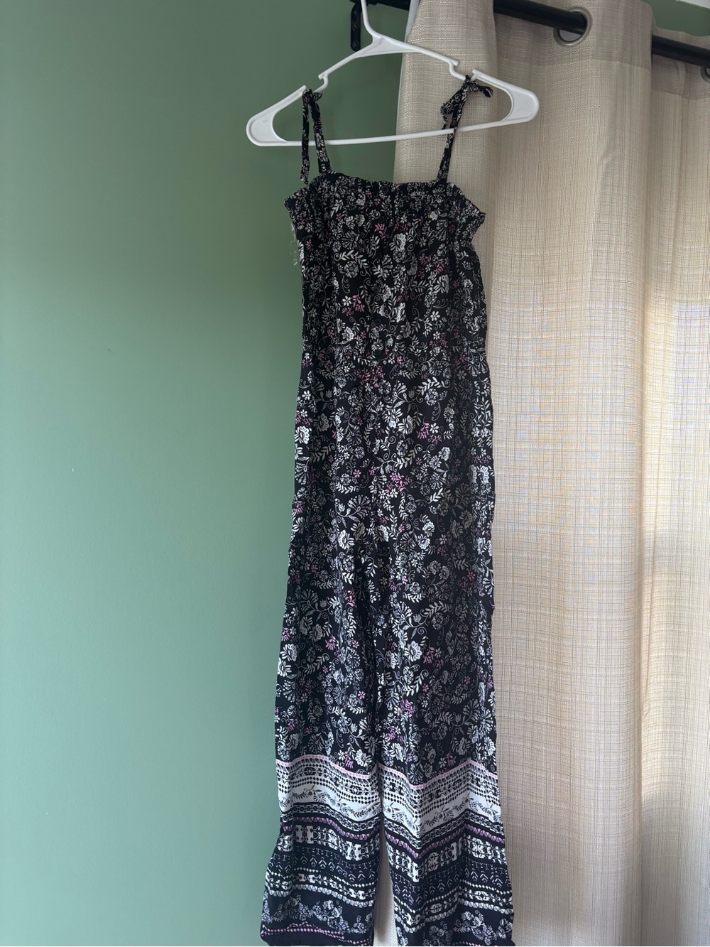 Xhilaration Black Floral Jumpsuit with Pink Accents